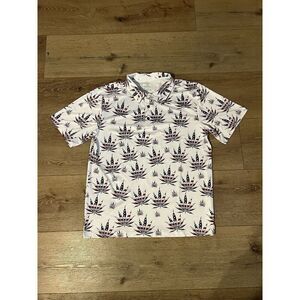 Obnoxious Golf Mens White Short Sleeve Golf Polo American Flag Weed Size Medium